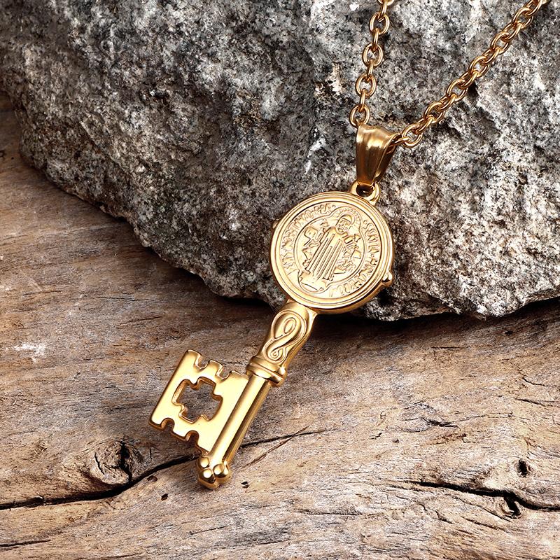 GTHIC St. Benedict Medal Key Stainless Steel Pendant for Men Women Daily Wear Statement Jewelry