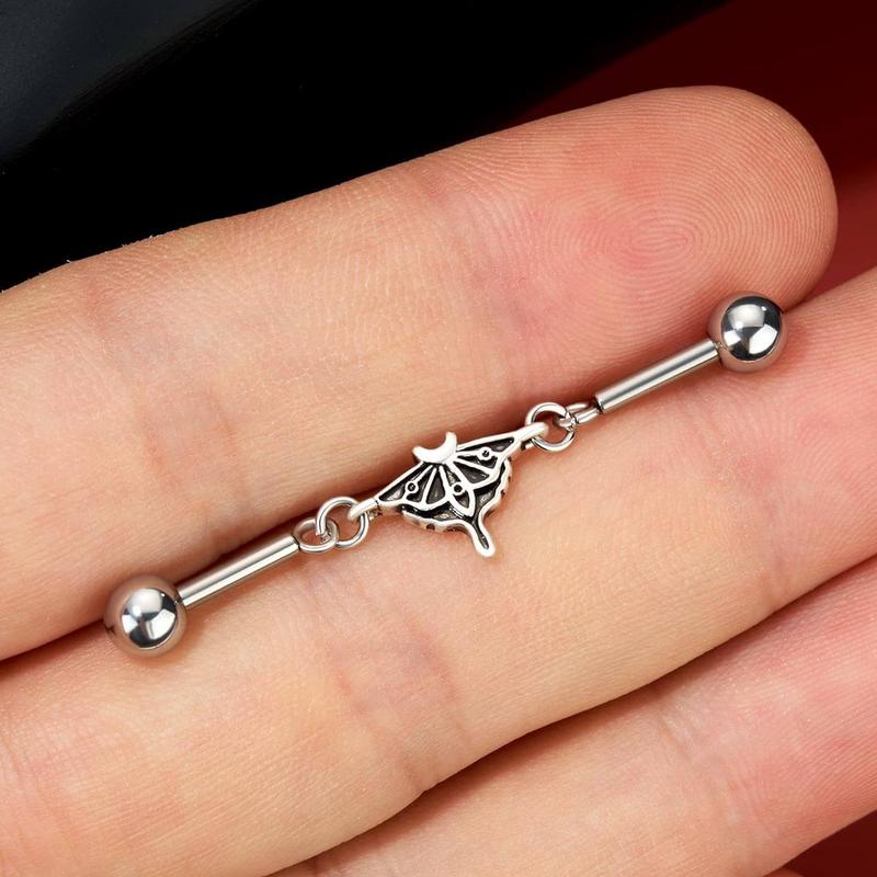 Oufer Halloween 14G Vintage Moth Spider Moon Phase Moth Spider Web Industrial Barbell Cartilage Piercing Ring Bar Length 35mm