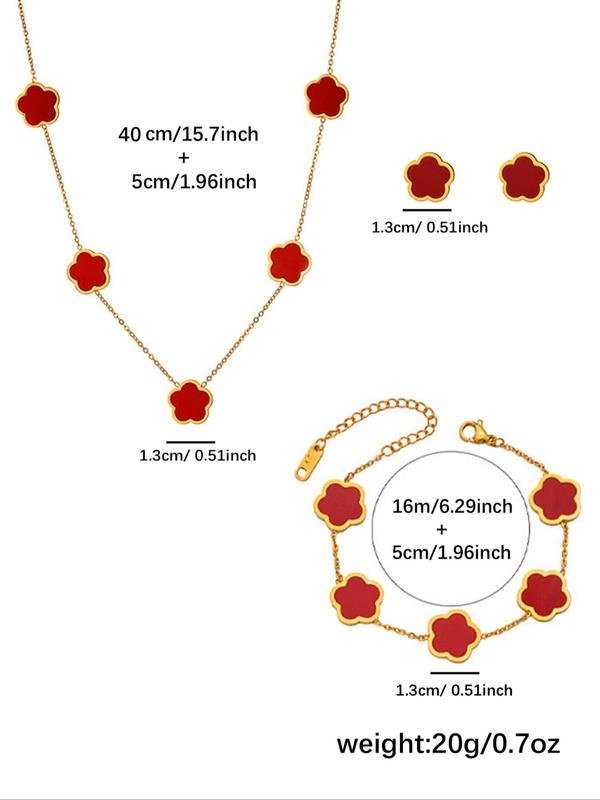 Flower Design Jewelry Set, Elegant Necklace & Bracelet & Stud Earrings, 2024 New Style Fashion Jewelry Accessories for Women As Gift Dainty Gift for Your Love