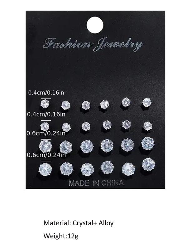 12 Pairs Mixed Size Rhinestone Stud Earrings for Women and Men, Fashion Sparkly Shiny Earrings Set As Gift for Her & Him, Ear Piercing Jewelry, Cute Accessories, Daily Ootd Use for Fall 2024, Thick Studs