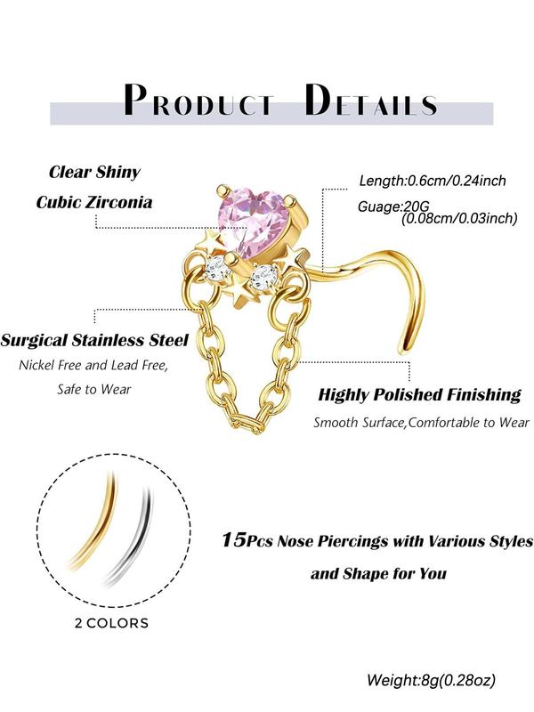 Cute Rhinestone Decor Nose Ring, Fashionable Nose Ring for Women & Men, Trendy All-match & Exquisite Jewelry for Birthday Gift