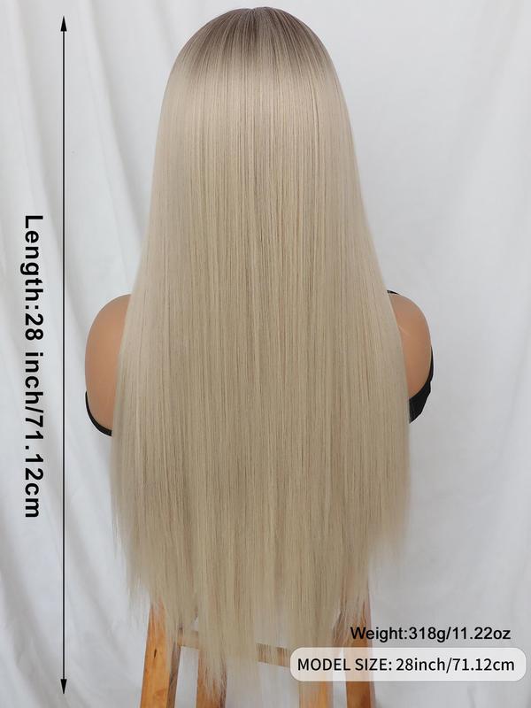 28 Inch Rooted Color Long Straight Lace Front Wigs for Women, Gorgeous Fluffy Wigs without Bangs, Synthetic Hair Lace Front Wigs for Party, Daily Use