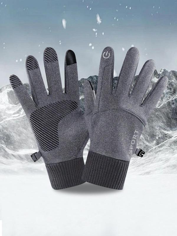 Unisex Letter Print Touch Screen Gloves, Casual Non-slip Waterproof Warm Gloves for Outdoor Activities, Fashion Accessories for Men & Women