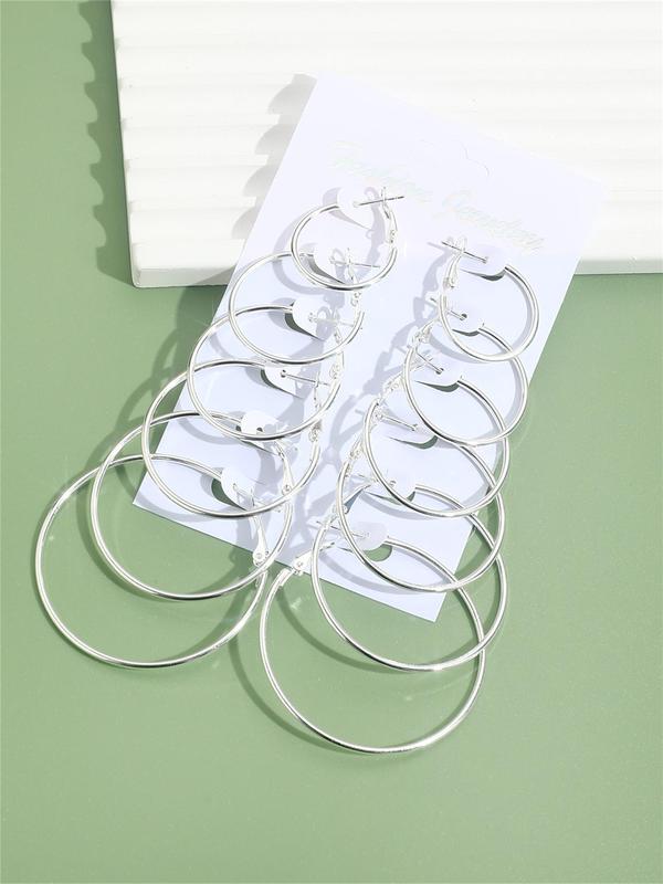 6 Pairs Women's Simple Plain Alloy Hoop Earrings, Casual All-match Jewelry for Girls Gift, Female Classic Fashion Accessories for Daily Wear