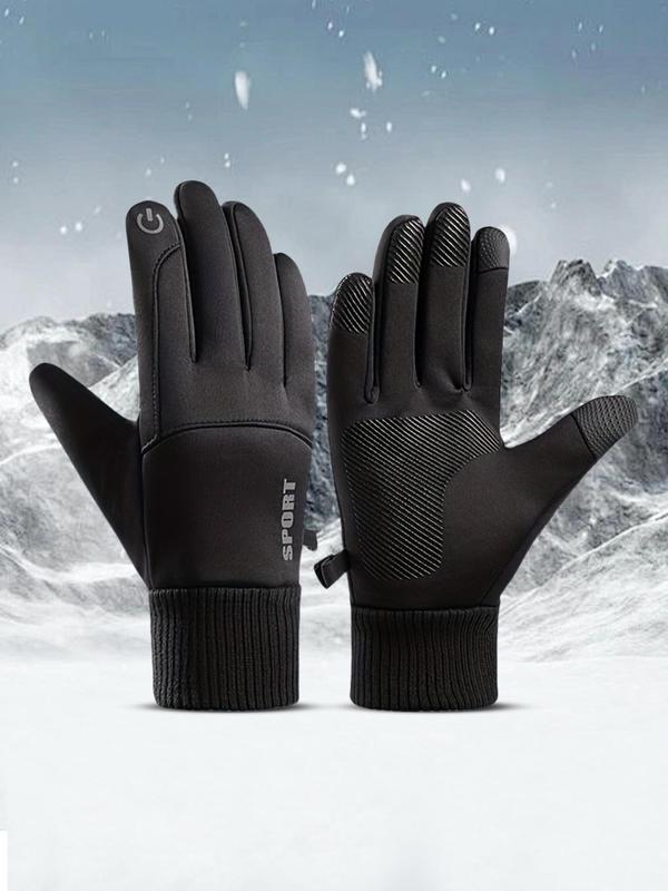 Unisex Letter Print Touch Screen Gloves, Casual Non-slip Waterproof Warm Gloves for Outdoor Activities, Fashion Accessories for Men & Women