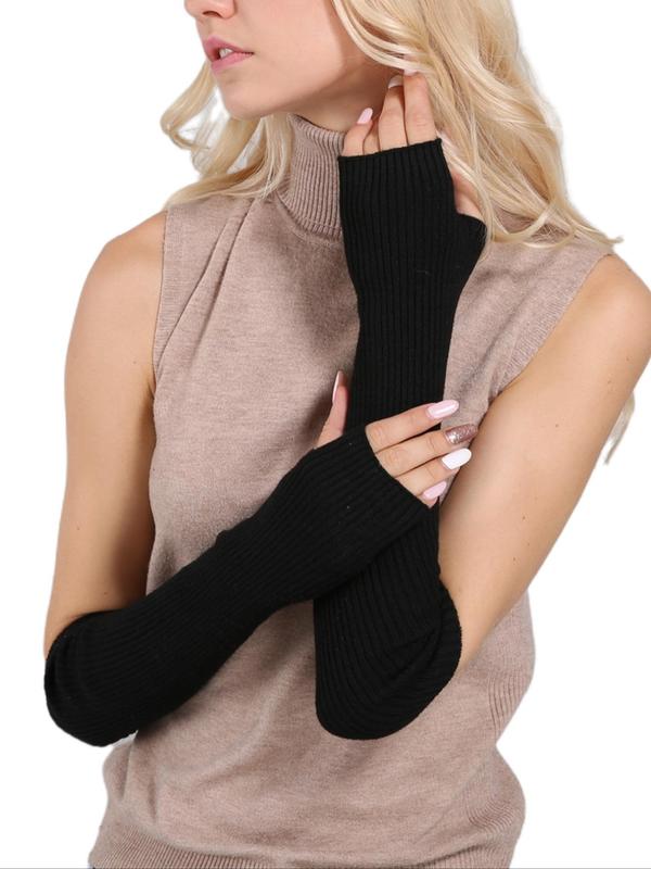 Solid Warm up Arm Warmers Sleeves, 1 Pair Knit Long Fingerless Gloves for Women, Cold Weather Gloves Wit for Outdoor, Sporty