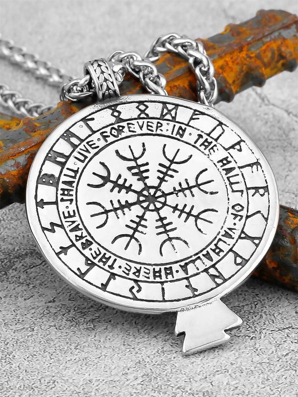 Crow Odin Rune Design Pendant Necklace For Men & Women, Stainless Steel Jewelry, Jewelry For Daily Decoration