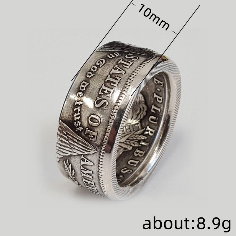 Hot Selling Personalized Creative Number Letter Alloy Ring Morgan Silver Dollar Coin Silver ColorHandmade