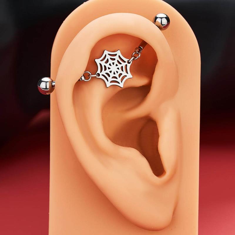 Oufer Halloween 14G Vintage Moth Spider Moon Phase Moth Spider Web Industrial Barbell Cartilage Piercing Ring Bar Length 35mm