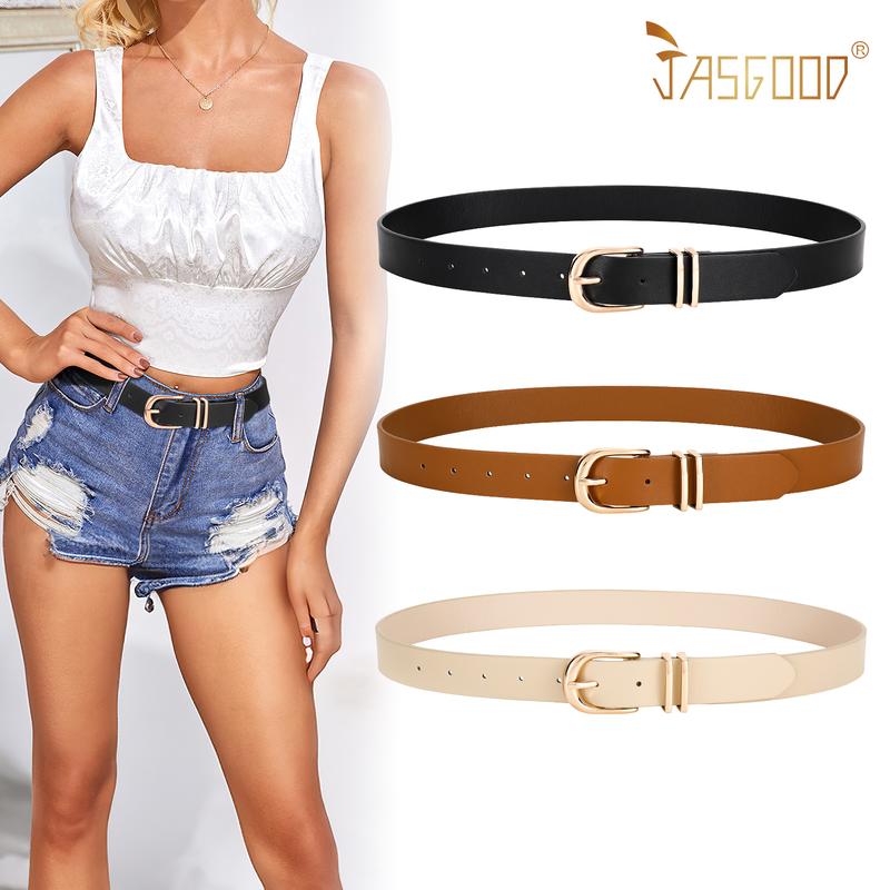 JASGOOD 3 Pack Women Leather Belts  Ladies Faux Waist Belt with Gold Buckle For Jeans Dresses Pants