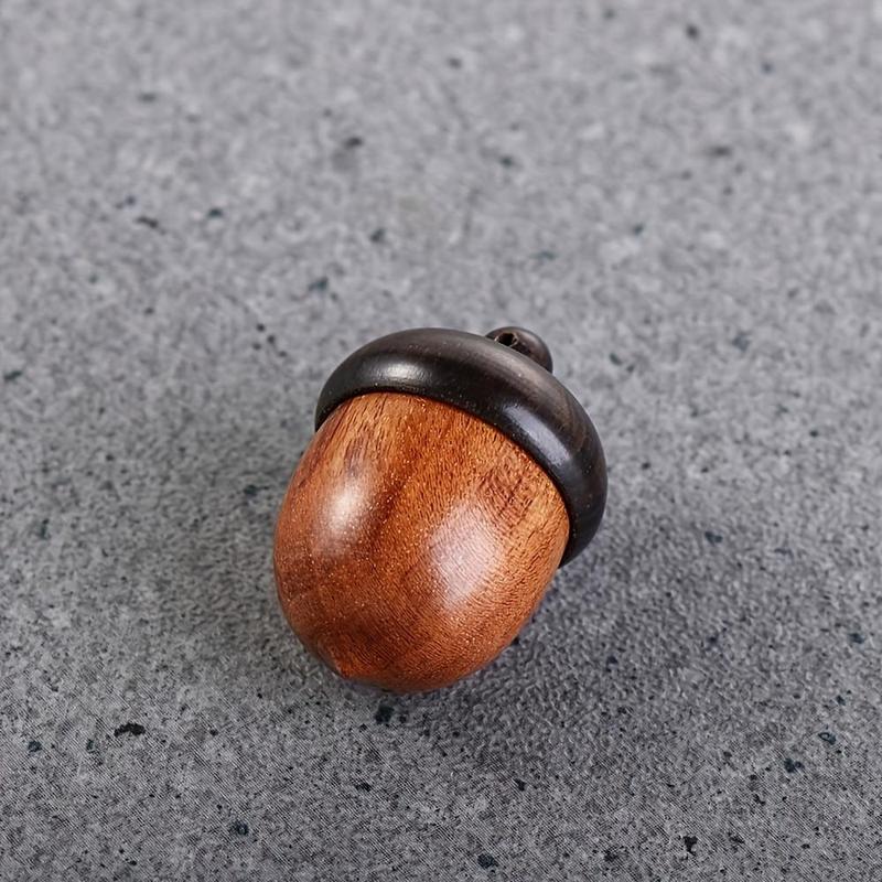 Wooden Acorn Shaped Pill Box, 2 Counts Mini Keychain Pendant Medicine Storage Box, Travel Essentials, Home Organizer for Outdoor & Travel