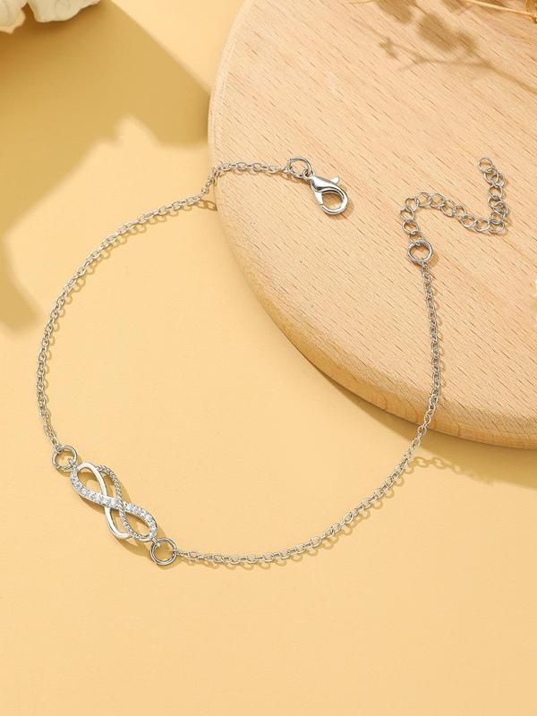 Women  Rhinestone Decor Infinity Charm Anklet for Women, Beach Vacation Matching Jewelry, Fashion Accessory for Party & Daily Wear