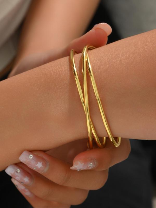 Trendy Criss Cross Design Hollow Out Cuff Bangle for Women,  Minimalist Elegant Casual Matching Bracelet, Fashion Accessories for Daily Life