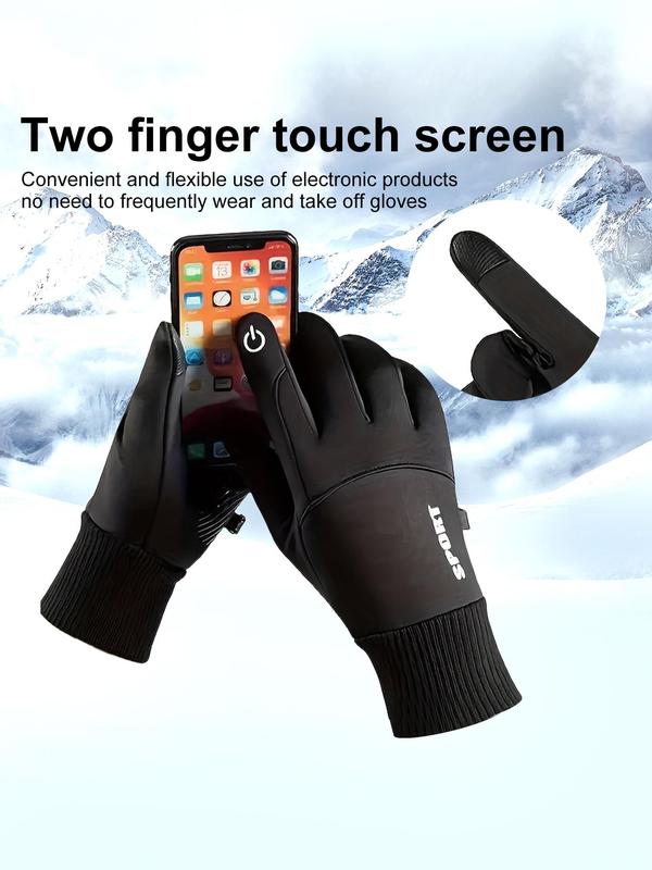 Unisex Letter Print Touch Screen Gloves, Casual Non-slip Waterproof Warm Gloves for Outdoor Activities, Fashion Accessories for Men & Women