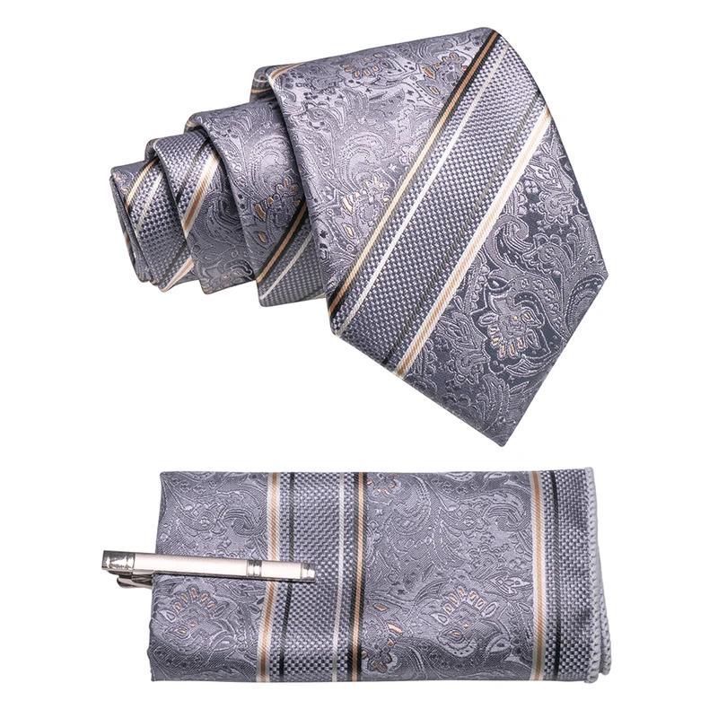 EASTEPIC Ties for Men 8 cm Exquisite Floral Necktie Handkerchief Clip Men's Tie Set Wedding Party Birthday Gift Stripe Dot Plaid