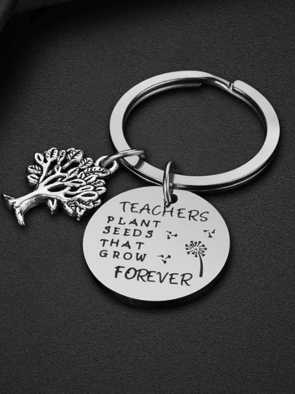 Teacher's Day Gift Keychain, Teacher Appreciation Gift Idea for Birthday, Teacher Keychain, Plant & Letter Design Keychain for Women & Men