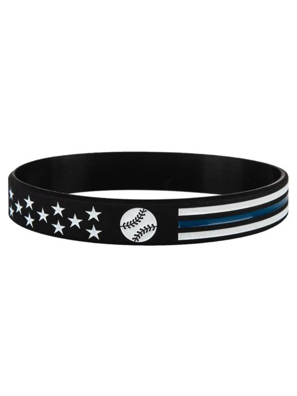 2pcs Baseball and Line Design Rubber Bangle, Sporty Silicone Wristband for Men & Women, 2024 New Dainty Aesthetic Jewelry Gift