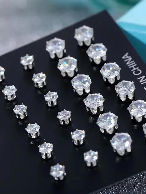 12 Pairs Mixed Size Rhinestone Stud Earrings for Women and Men, Fashion Sparkly Shiny Earrings Set As Gift for Her & Him, Ear Piercing Jewelry, Cute Accessories, Daily Ootd Use for Fall 2024, Thick Studs