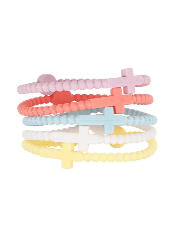 Colorful Cross Design Silicone Beaded Bracelets, Fashionable Jewelry for Women & Men, Trendy All-match & Exquisite Jewelry for Birthday Gift