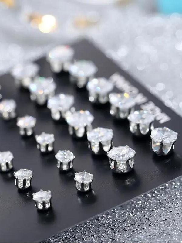 12 Pairs Mixed Size Rhinestone Stud Earrings for Women and Men, Fashion Sparkly Shiny Earrings Set As Gift for Her & Him, Ear Piercing Jewelry, Cute Accessories, Daily Ootd Use for Fall 2024, Thick Studs