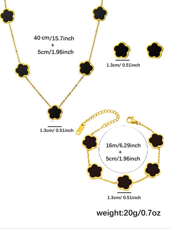 Flower Design Jewelry Set, Elegant Necklace & Bracelet & Stud Earrings, 2024 New Style Fashion Jewelry Accessories for Women As Gift Dainty Gift for Your Love