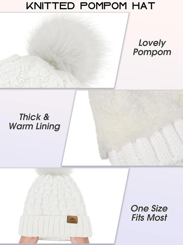 4 Packs Winter Warm Set Knitted Pompom Hat Scarf Touch Screen Gloves Ear Warmer 4 In 1 Set for Men or Women