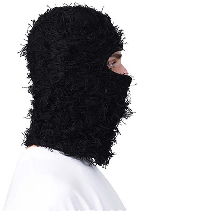 Distressed Balaclava Mask, Full Face Cover Windproof Thermal Ski Mask, Outdoor Halloween Style Knit Headgear