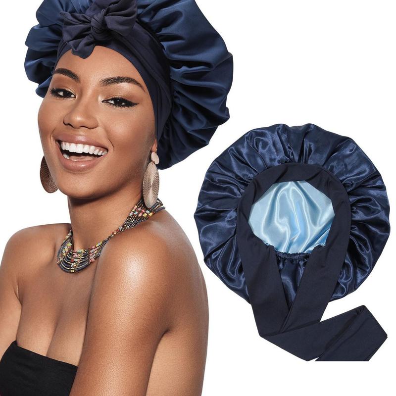 Double Layer Satin Bonnet with Elastic Tie Band, Silk-Like Texture Sleep Cap for Curly Hair, Nightcap Gifts for Women