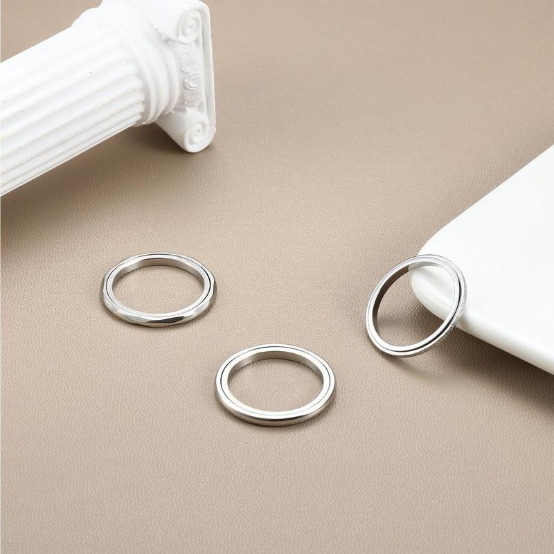 FLORIDECO 3Pcs Stainless Steel Rings Set Fidget Ring Womens Rings Anxiety Rings Anti Stress Ring Band Rings Thumb Rings Silver Rings for Women Spinner Ring Fidget Ring for Anxiety Women Men Daily