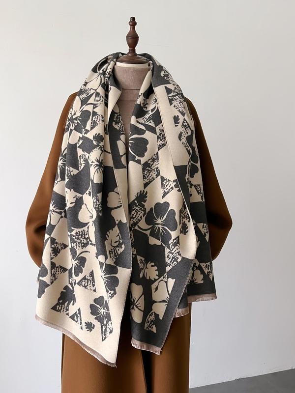 Floral Print Scarf for Winter, Casual Soft Warm Shawl for Women & Men, Fashion Accessories for Daily Wear, Trendy All-match & Exquisite Scarf for Birthday Gift