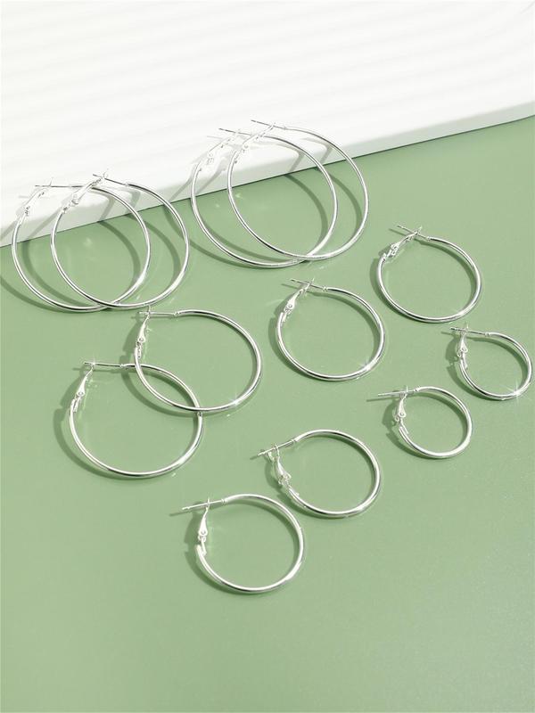 6 Pairs Women's Simple Plain Alloy Hoop Earrings, Casual All-match Jewelry for Girls Gift, Female Classic Fashion Accessories for Daily Wear