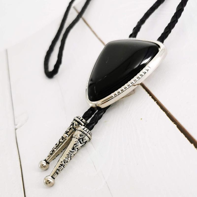 Vintage Western Cowboy Black Stone Bolo Tie For Men