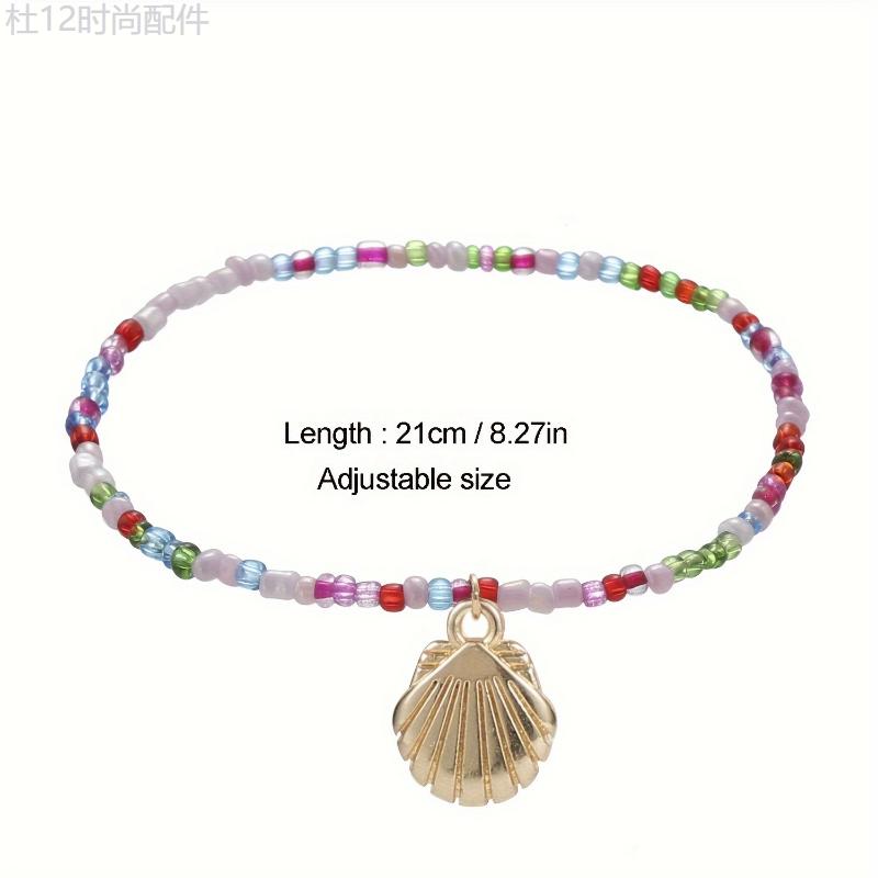 24 Pcs Bohemian Seed Bead Anklet With Elastic Rope Scallop Discs Heart Shapes Beach Waves Foot Jewelry Accessories Boho Chic Party Accessory For Vacation All Season Wear