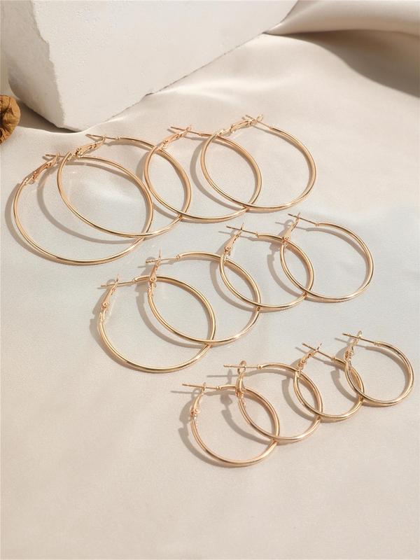 6 Pairs Women's Simple Plain Alloy Hoop Earrings, Casual All-match Jewelry for Girls Gift, Female Classic Fashion Accessories for Daily Wear