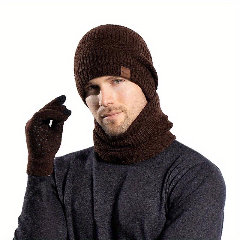 Men's Winter Knit Hat Set with Ear Flaps - Plush, Warm & Windproof, Includes Neck Warmer and Scarf, Mixed Colors