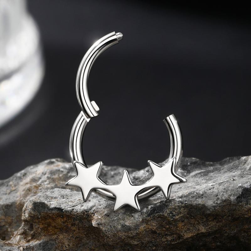 Oufer 16G Triple Star Septum Piercing Nose Ring Daith Jewlery Ear Piercing Ring 316L Stainless Steel Inner Diameter 8mm