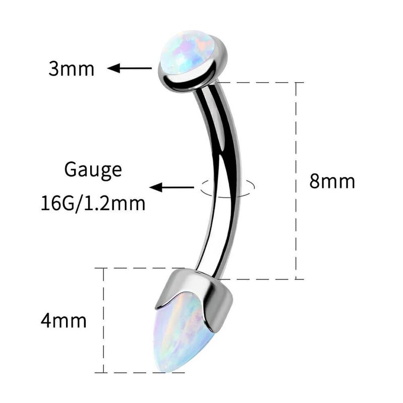 Oufer 16G Titanium Internally Threaded Opal Curved Barbell Rook Eyebrows Vertical Piercing Ring