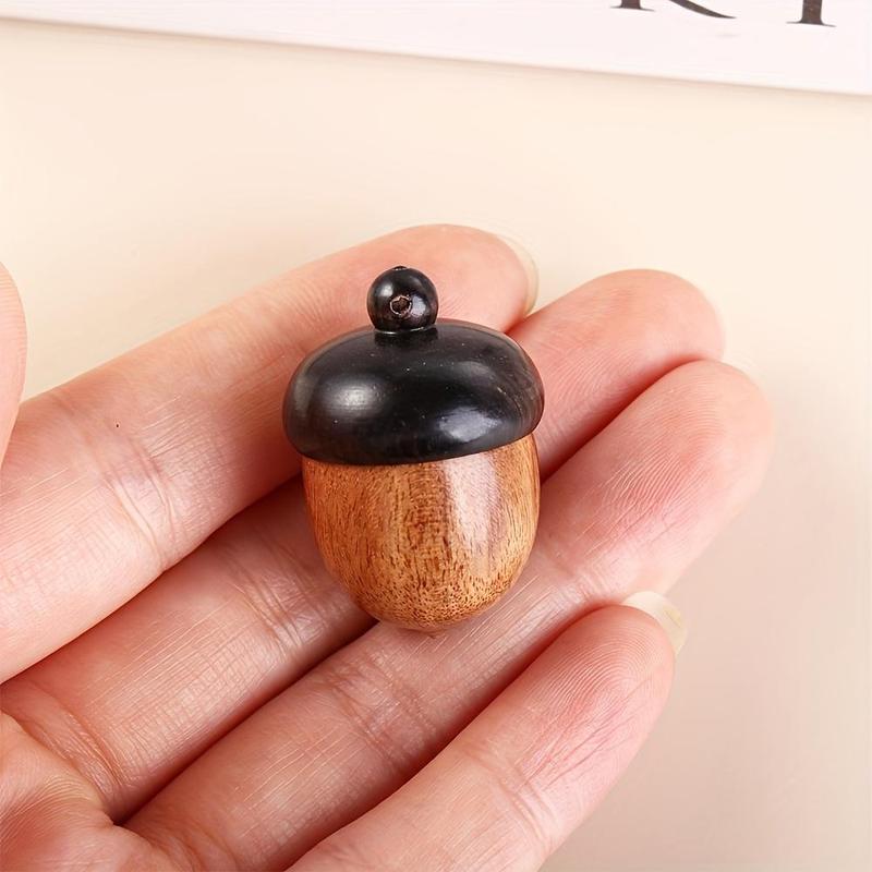 Wooden Acorn Shaped Pill Box, 2 Counts Mini Keychain Pendant Medicine Storage Box, Travel Essentials, Home Organizer for Outdoor & Travel