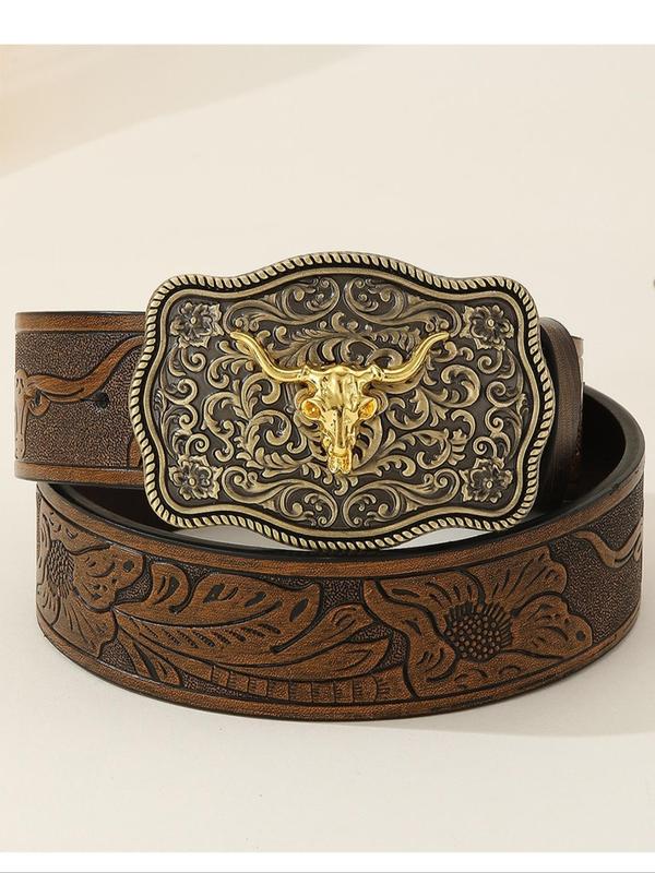 Western Cowboy Style Embossed PU Buckle Belt, Boho Style Animal Decor Belt for Men & Women, Fashion Accessories for Daily Wear