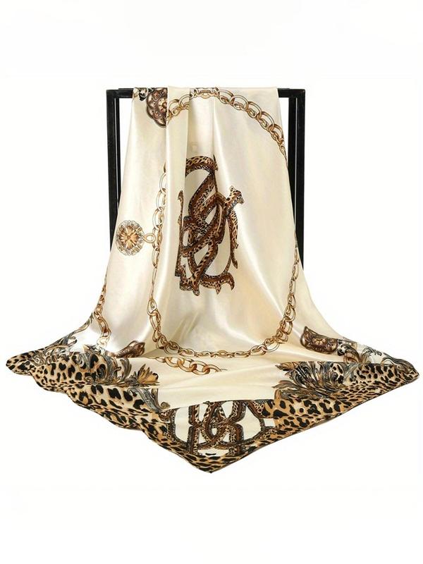 Women's Elegant Chain Print & Leopard Print Scarf, Boho Style Soft Comfortable Shawl for Daily Wear, Fashion Accessories for Women & Girls