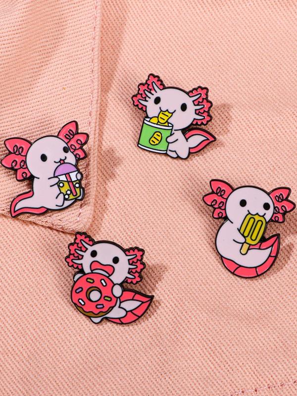 Cute Cartoon Salamander Design Brooch (4pcs), Cartoon Marine Life Themed Brooch, Fashion Accessories for Men & Women，perfect for Students