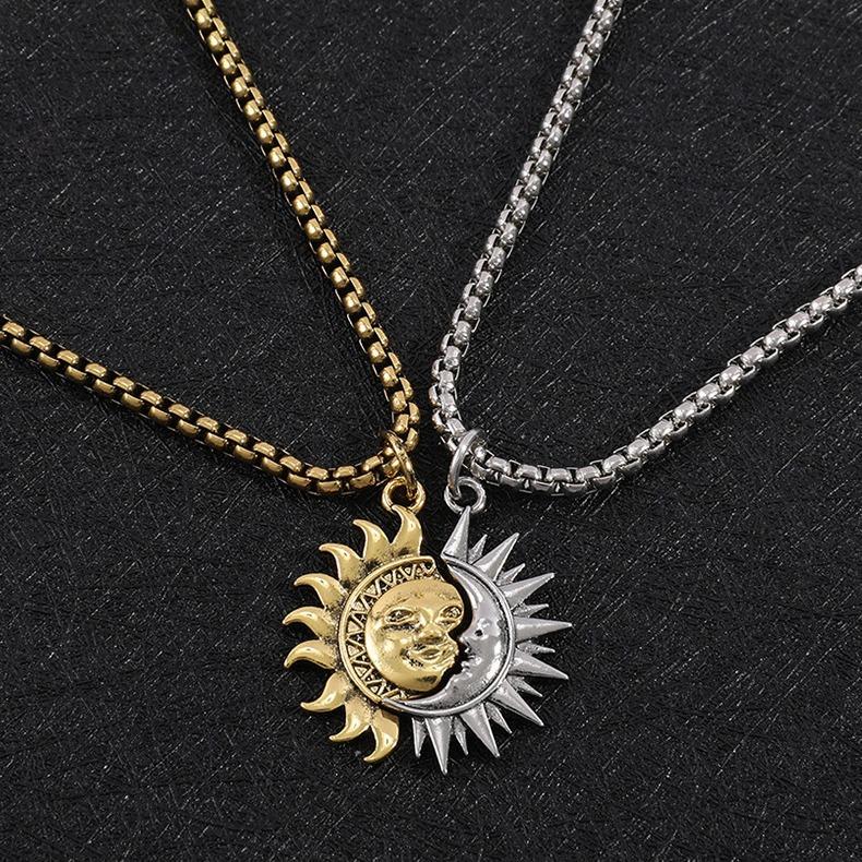 New sun and moon asymmetrical accessories for men, titanium steel couples, high-end necklaces for women, versatile, simple and individual