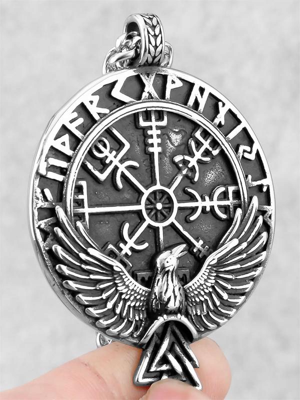 Crow Odin Rune Design Pendant Necklace For Men & Women, Stainless Steel Jewelry, Jewelry For Daily Decoration