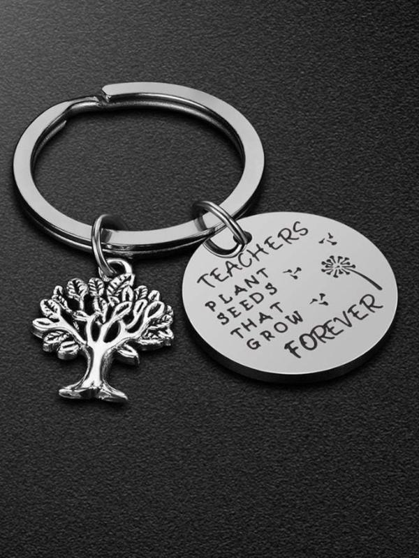 Teacher's Day Gift Keychain, Teacher Appreciation Gift Idea for Birthday, Teacher Keychain, Plant & Letter Design Keychain for Women & Men