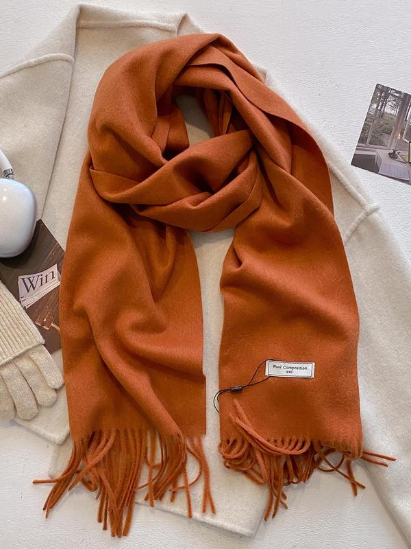 Women's Solid Color Tassel Decor Scarf, Casual Soft Warm Shawl for Fall & Winter, Fashion Accessories for Daily Wear