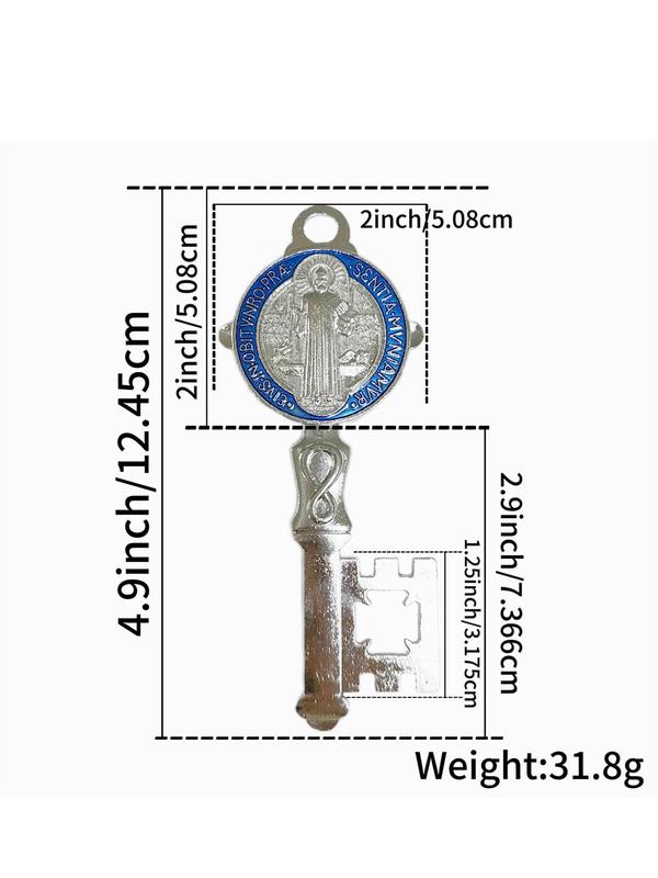 Double Side Saint Benedict Key Blessing Enamel Pendant for Protection, 2pcs set Medalla De San Benito Home and Door Hanger, Wall Hanger Catholic Cross