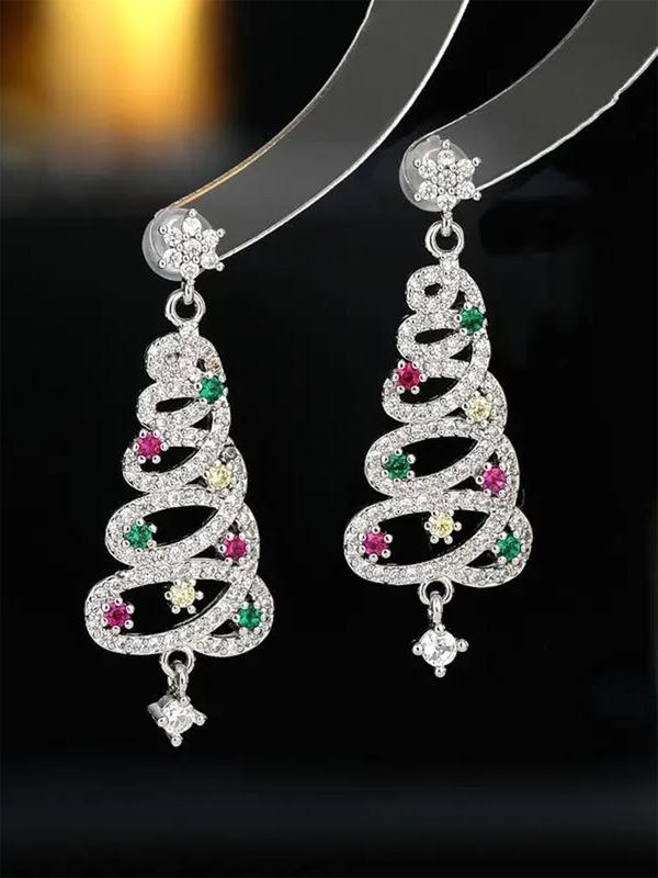 Christmas Tree Design Dangle Earrings, Elegant Rhinestone Decorated Dangle Earrings for Women, Fashion Jewelry for Party, Daily Decor, Trendy All-match & Exquisite Jewelry for Birthday Gift