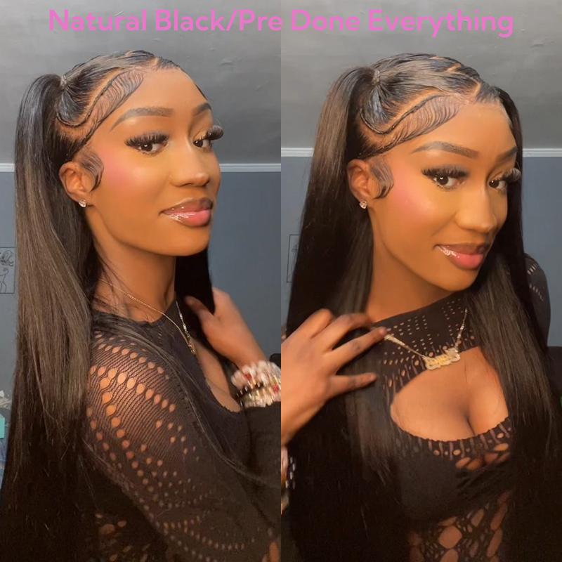 Asteria Hair Pre-Styled Straight 13x4 Glueless Ready to Go Lace Frontal Wig Human Hair Wig Pre Bleached Beginners Glueless Wig