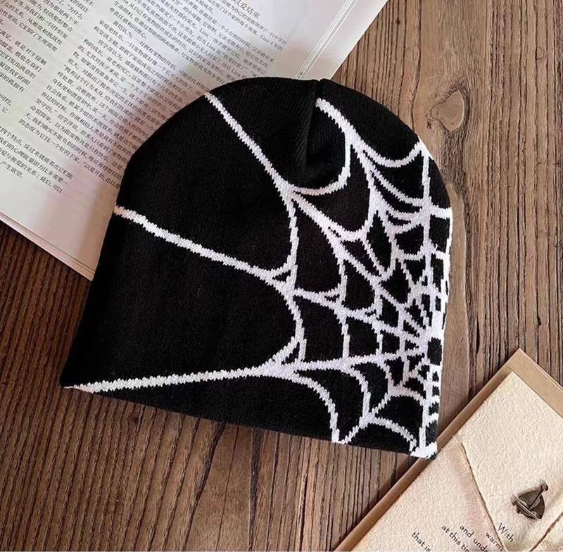 Y2K  Creative Spider Web Beanie Hat for Men Back To School, Street Style Knit Cool Hat for Fall & Winter for Outdoors, Fashion Matching Hat Accessories