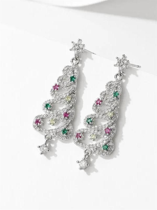 Christmas Tree Design Dangle Earrings, Elegant Rhinestone Decorated Dangle Earrings for Women, Fashion Jewelry for Party, Daily Decor, Trendy All-match & Exquisite Jewelry for Birthday Gift